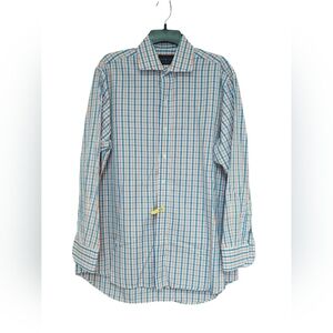 EUC Men's LEDBURY Blue, Pink & White Plaid Button Down Shirt 17/35